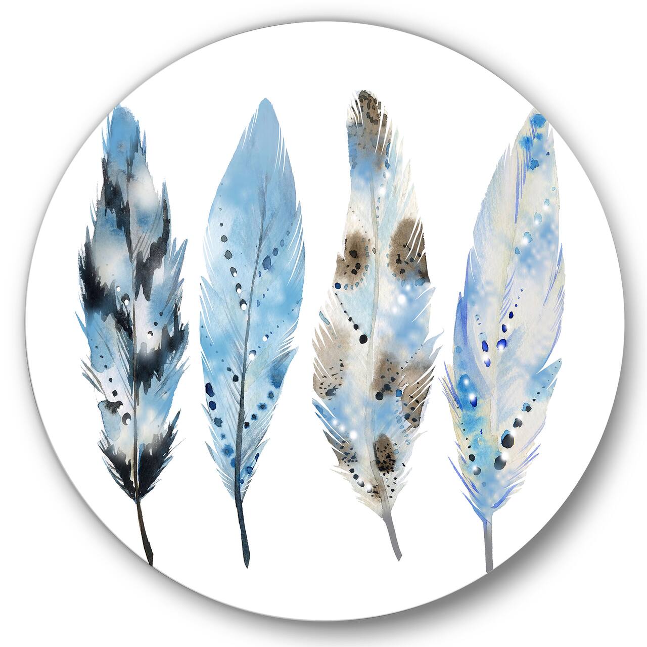 Designart - Blue Boho Feathers I - Bohemian & Eclectic Metal Circle Wall Art